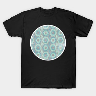 Blue and Green Textured Hexagon Pattern Design T-Shirt